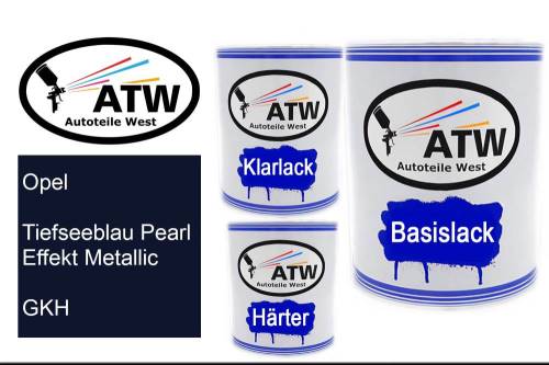 Opel, Tiefseeblau Pearl Effekt Metallic, GKH: 1L Lackdose + 1L Klarlack + 500ml Härter - Set, von ATW Autoteile West.